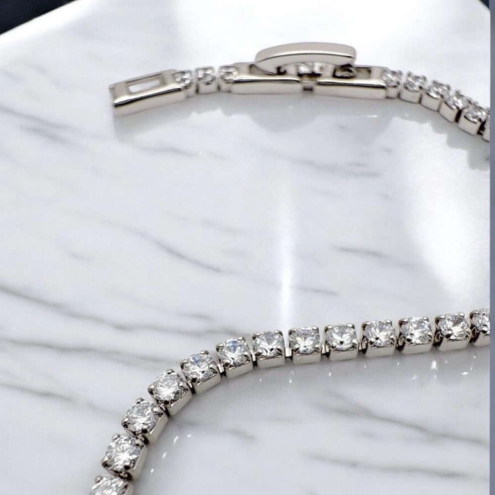 Real Zircon Adjustable Tennis Bracelet | Platinum Plated | Waterproof - Picture 8 of 12